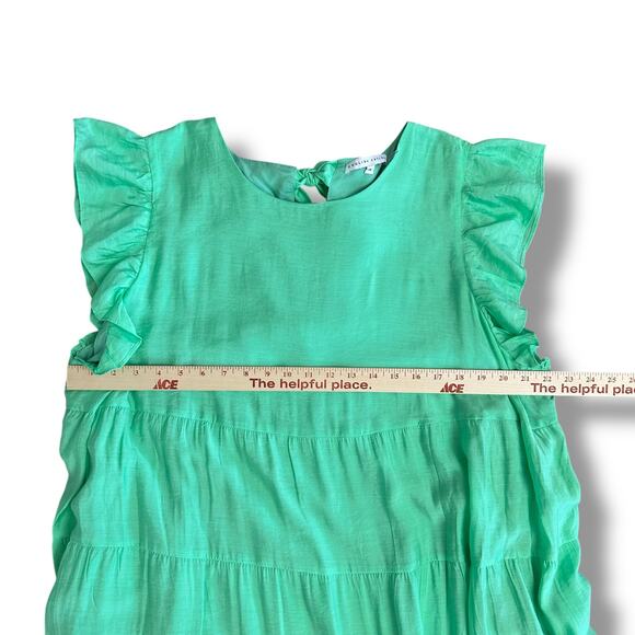 English Factory Green Tiered Midi Dress 2X Modern Chic Flutter Sleeve Summer - Picture 3 of 9